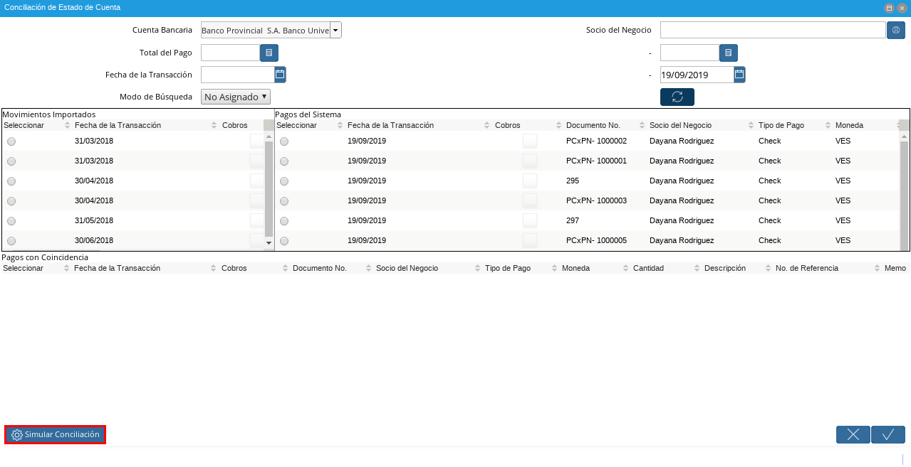 Opción Simular Conciliación