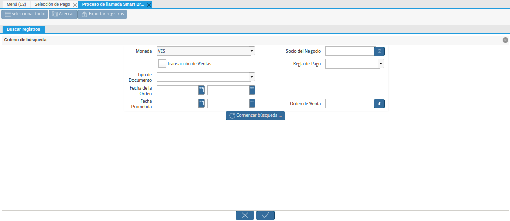 Ventana de Búsqueda Inteligente del Proceso Crear Desde Orden