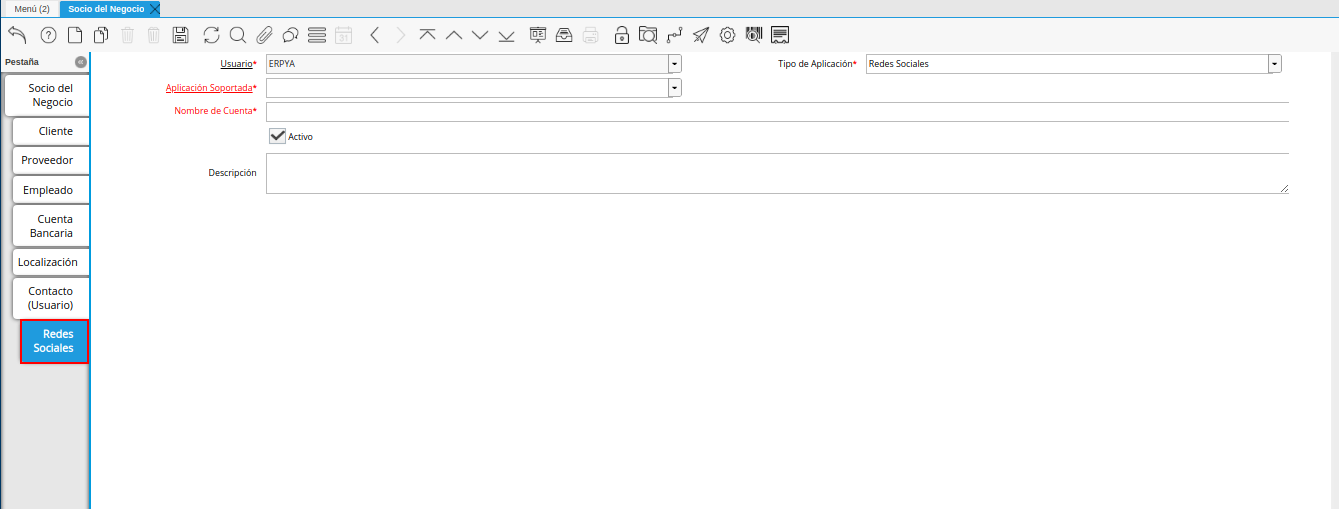 pestaña redes sociales de la ventana socio del negocio