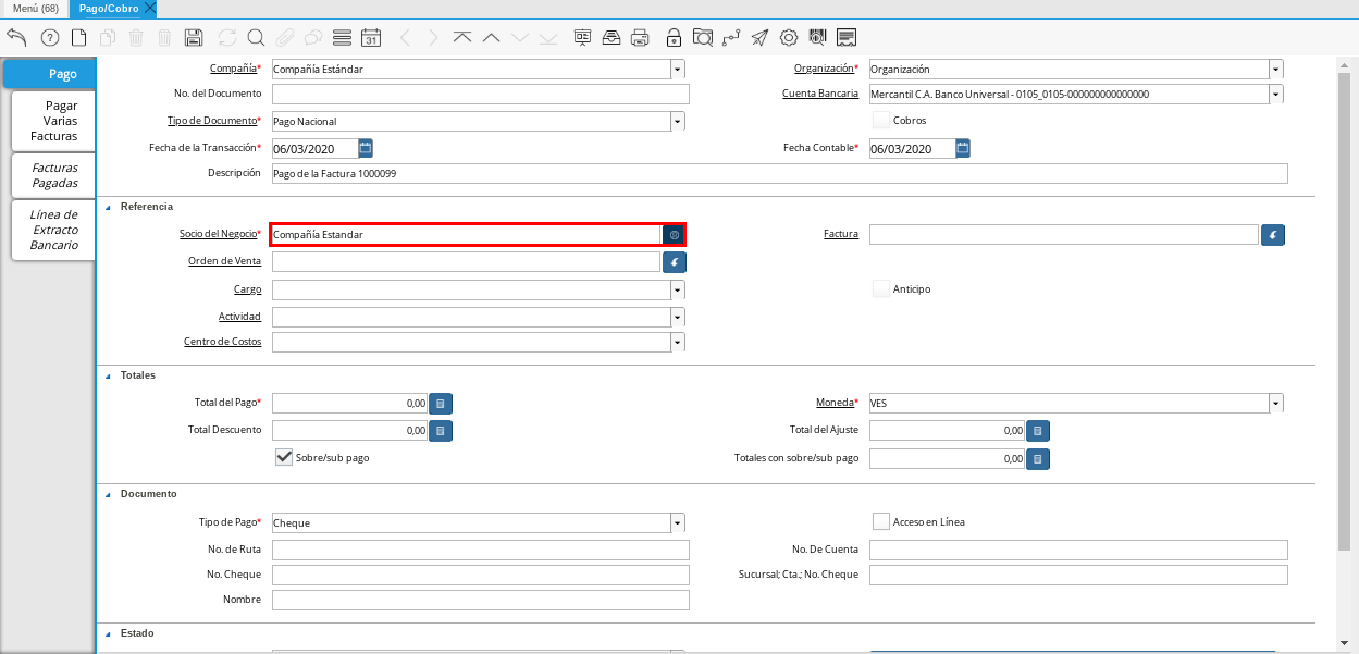 Campo Socio del Negocio Proveedor