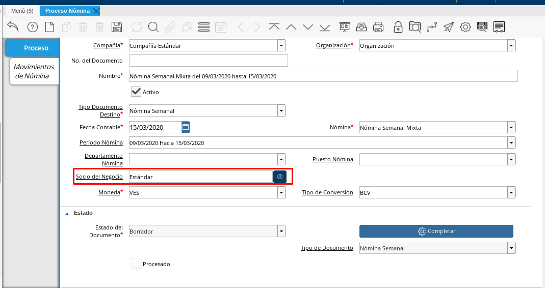 Campo Socio del Negocio