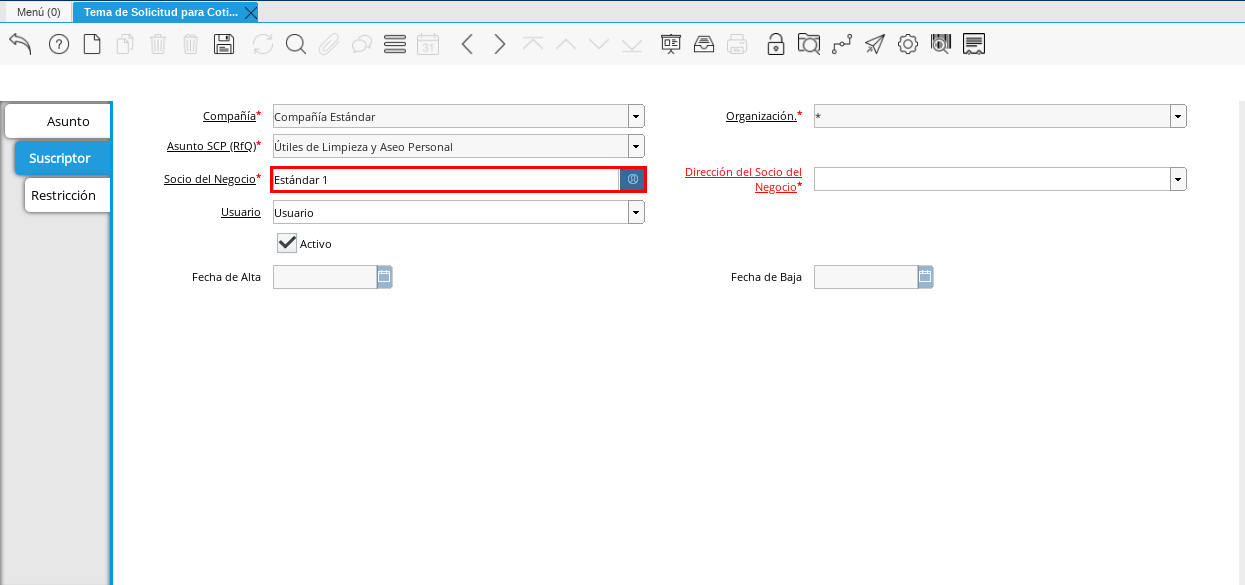 Campo Socio del Negocio Proveedor 1