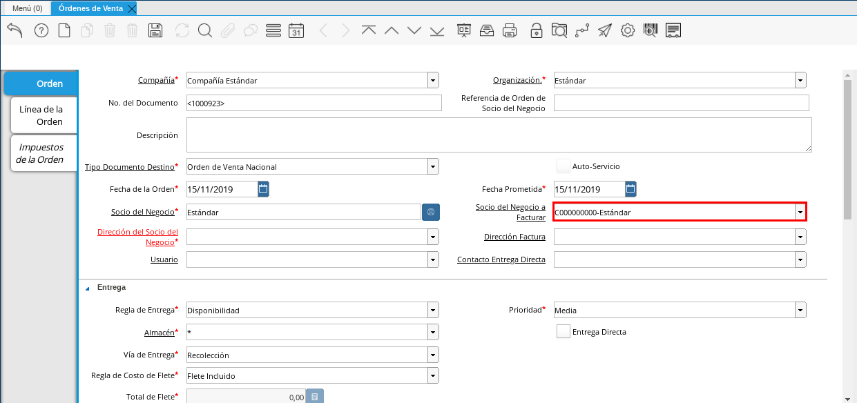 Campo Socio del Negocio a Facturar
