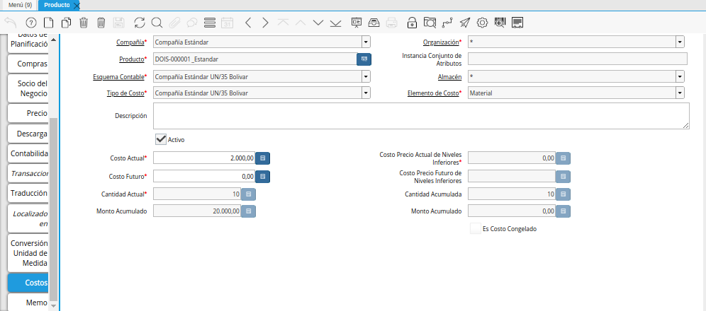 Tipo de Costo Estándar