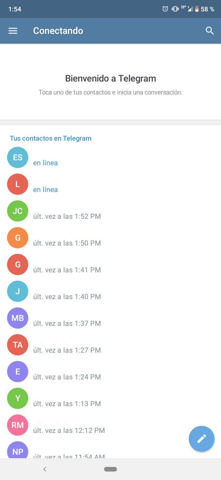 ventana de inicio de telegram