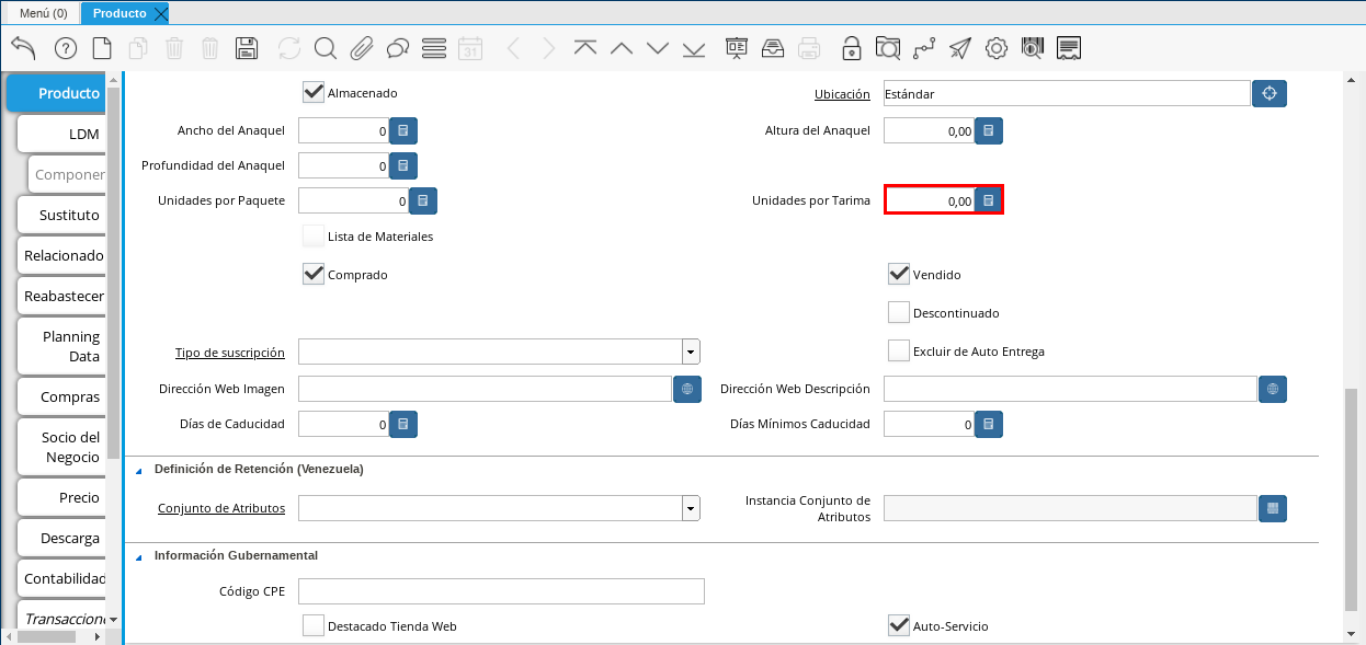 Campo Unidades por Tarima