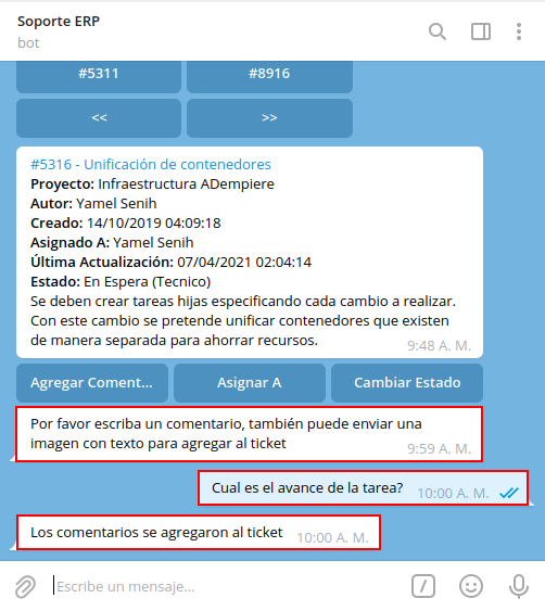 comentario de la tarea en el bot del consultar tareas