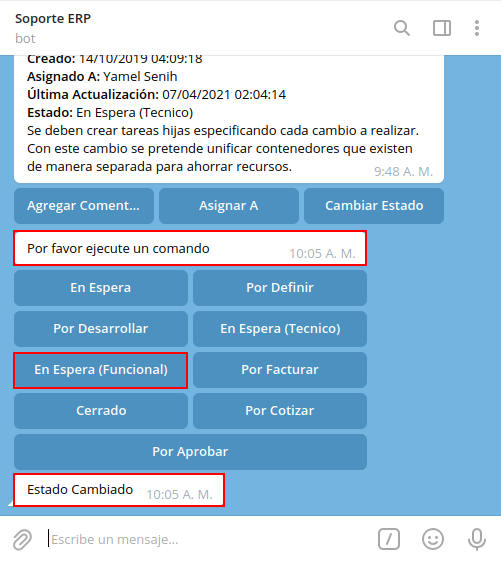 estado de la tarea en el bot del consultar tareas