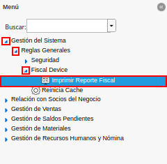 menú de reporte fiscal