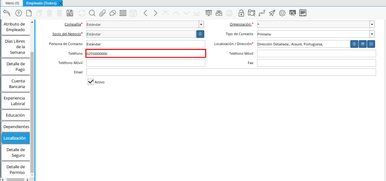 Campo Teléfono Localización