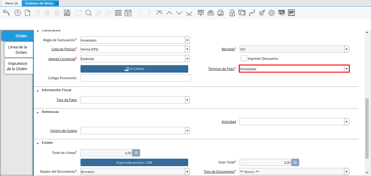Campo Término de Pago