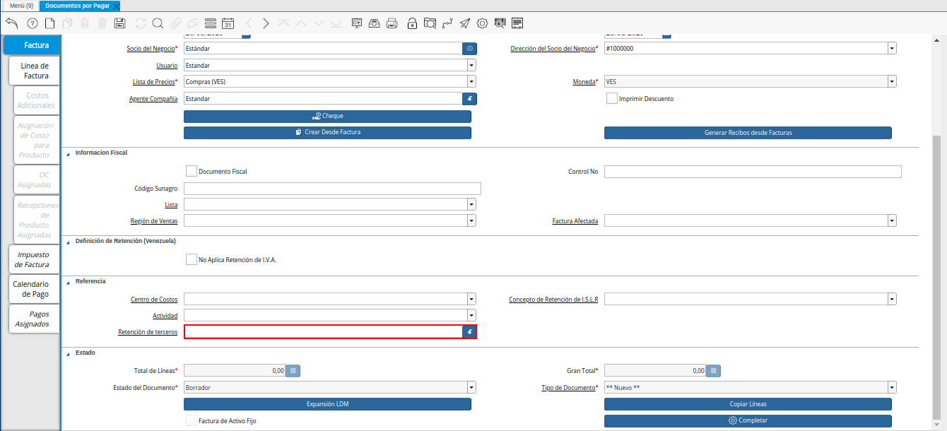 Campo Retención de Terceros