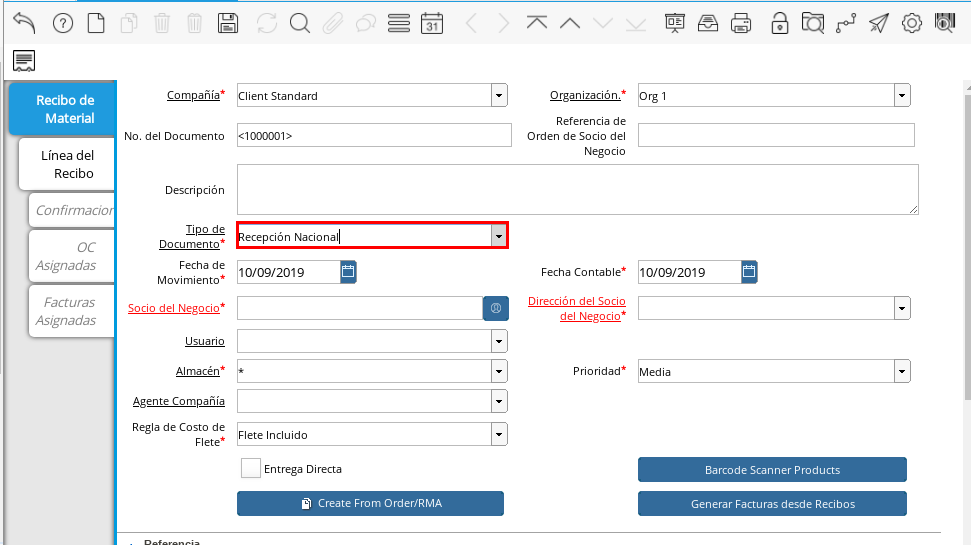 Campo Tipo de Documento