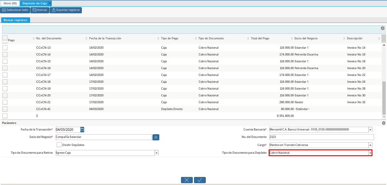 Tipo de Documento para Depósito
