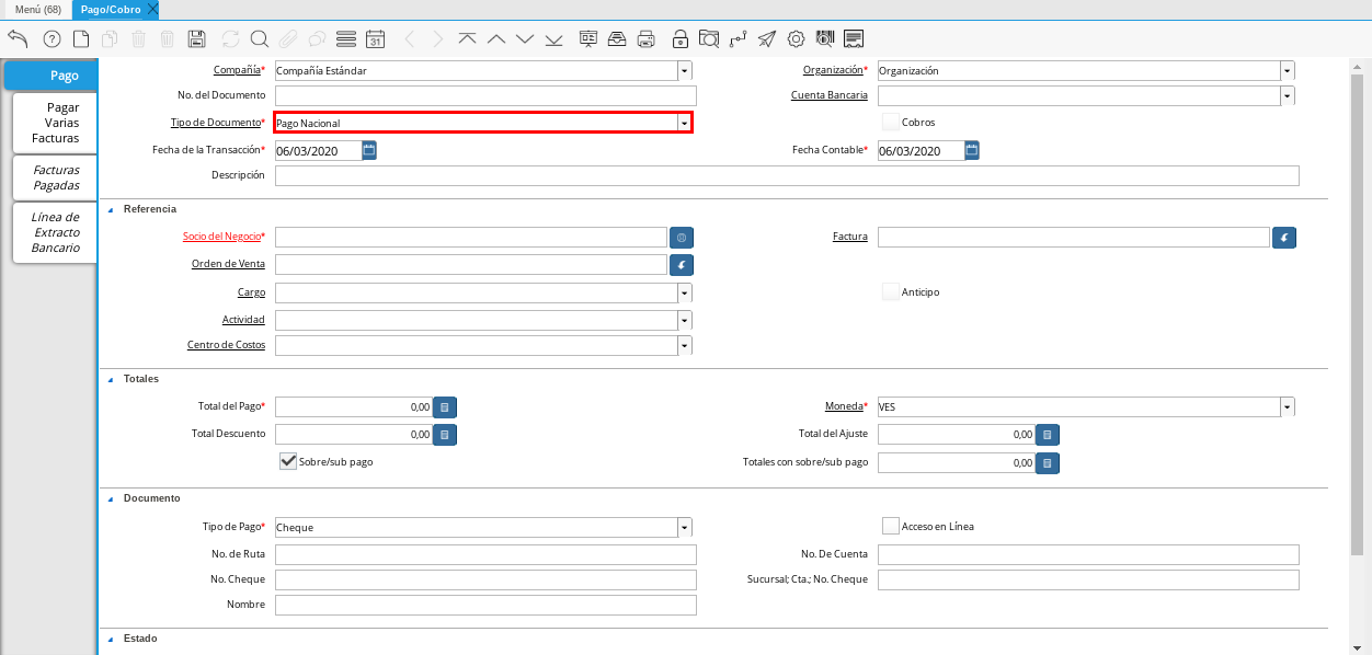 Campo Tipo de Documento