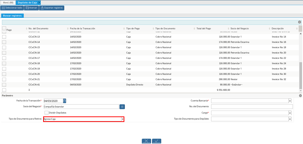 Tipo de Documento para Retiros