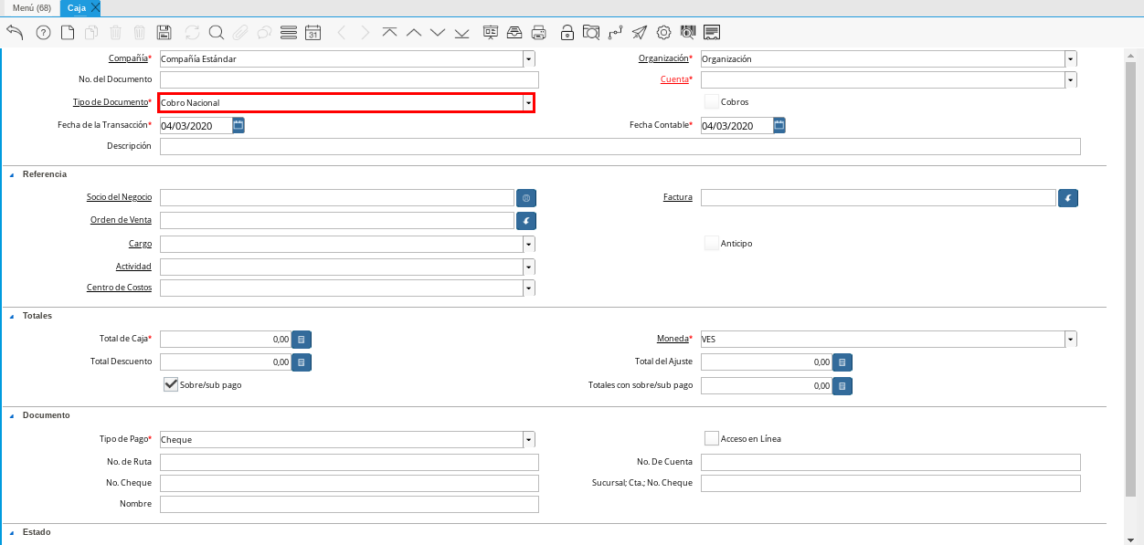 Campo Tipo de Documento 1