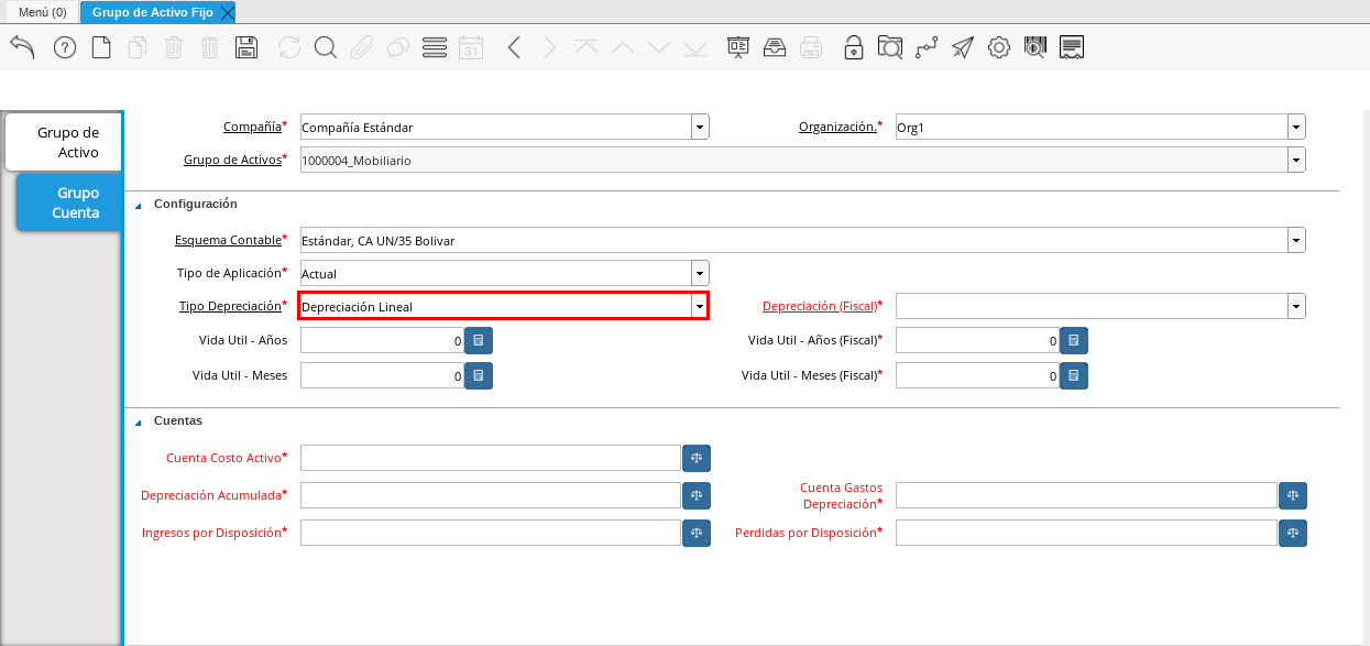 Campo Tipo de Depreciación
