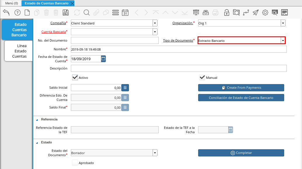 Campo Tipo de Documento