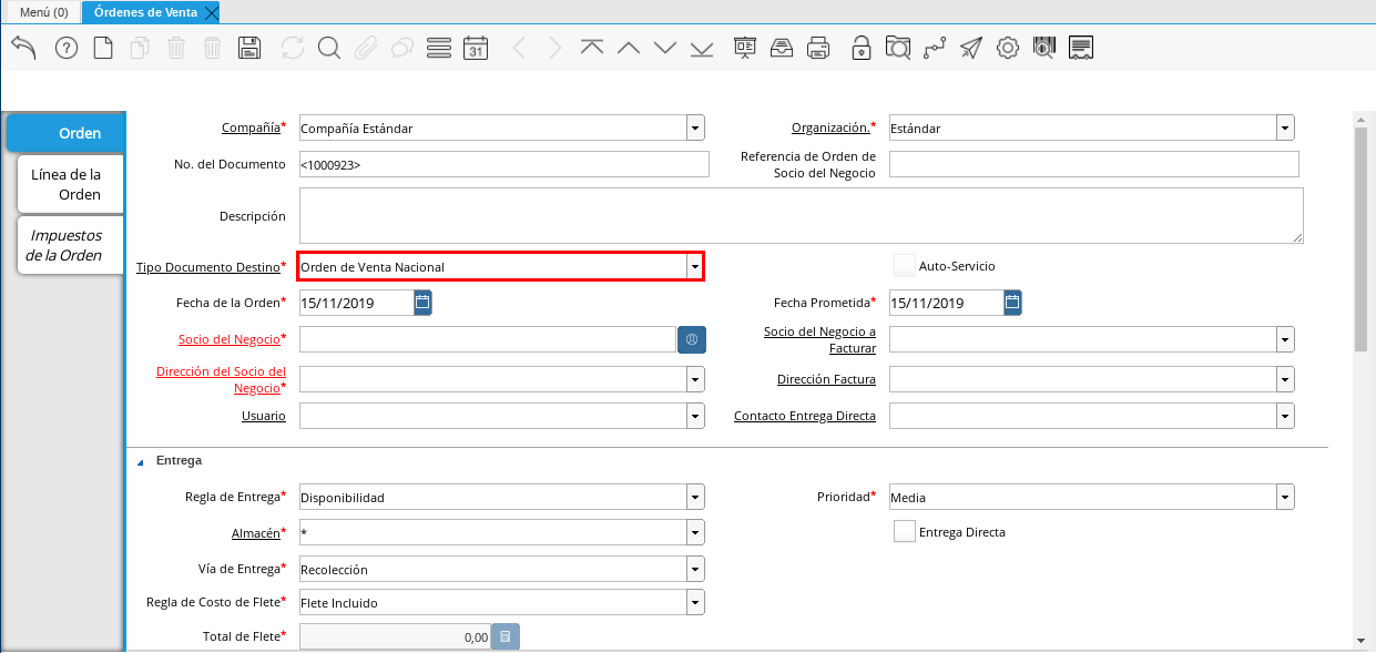 Campo Tipo de Documento