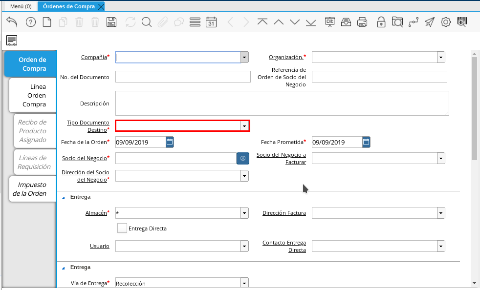 Campo Tipo de Documento Destino