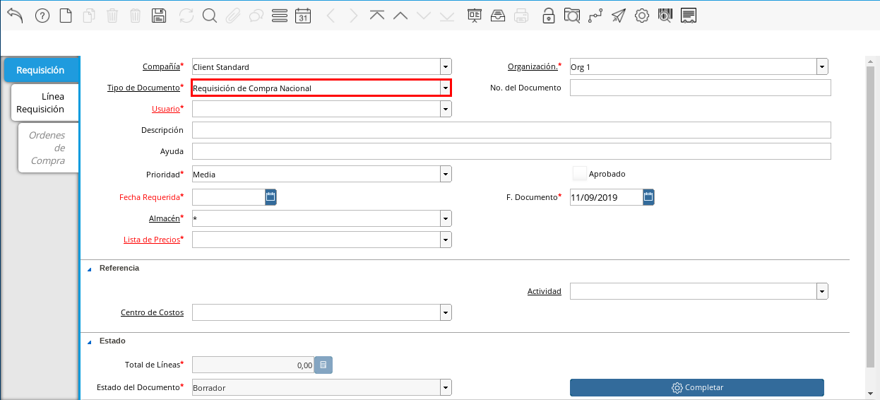 Campo Tipo de Documento