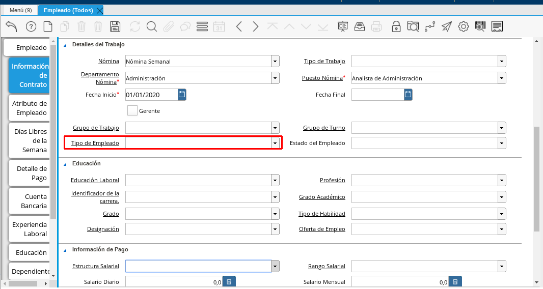 Campo Tipo de Empleado