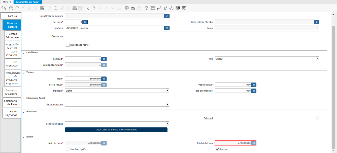Campo Total de la Línea