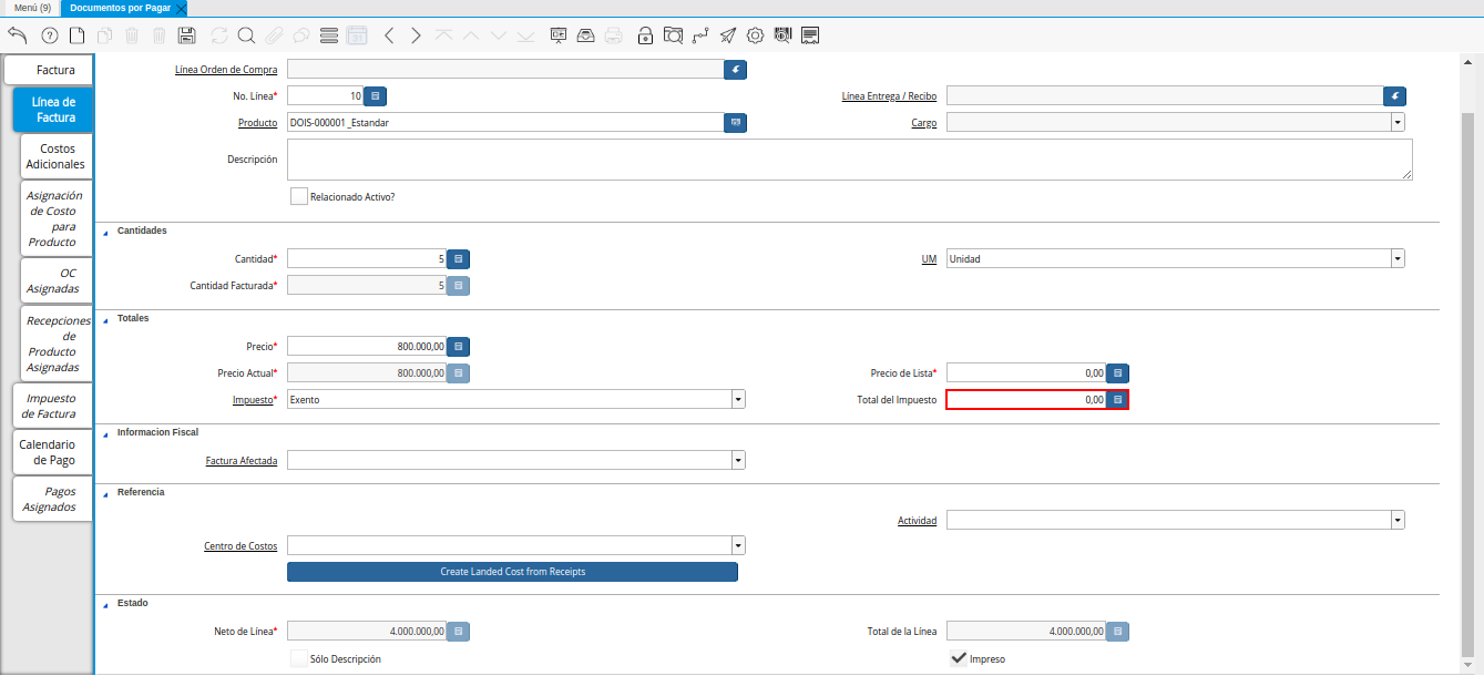 Campo Total del Impuesto