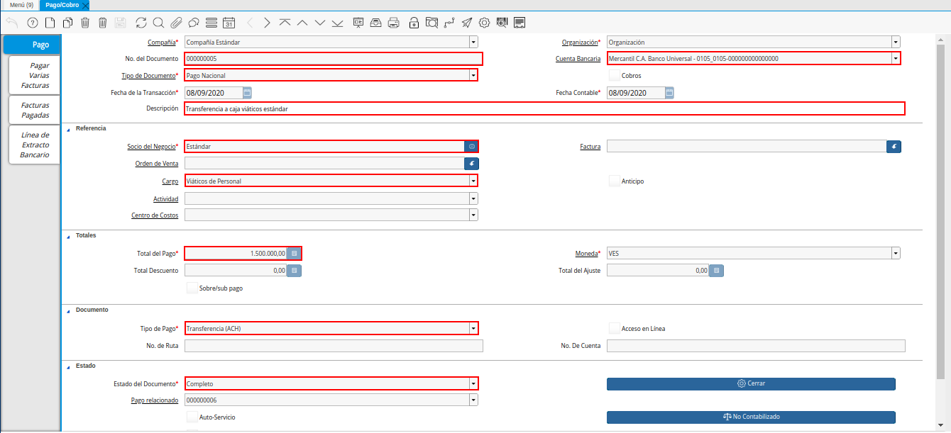 egreso de banco viáticos mayor al gasto