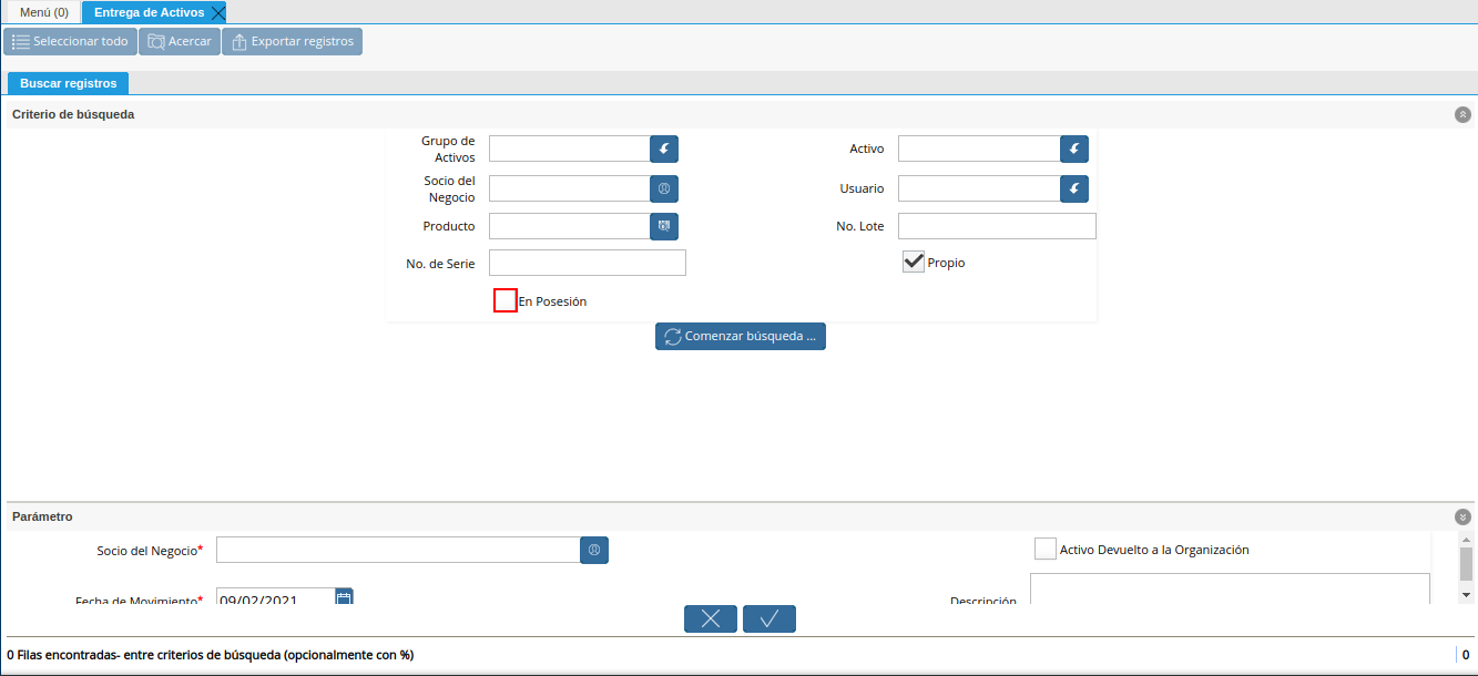 destildar check en posesión de la ventana entrega de activos