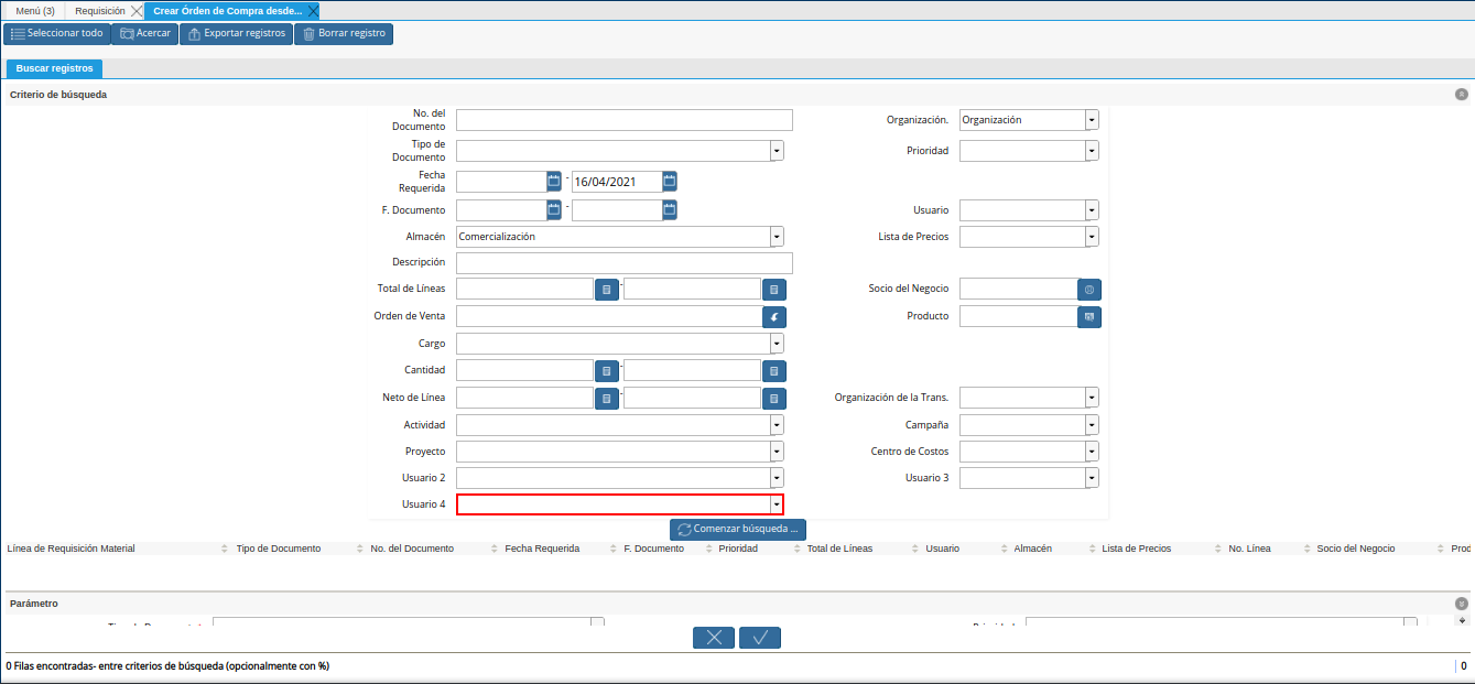 campo usuario cuatro de la requisición