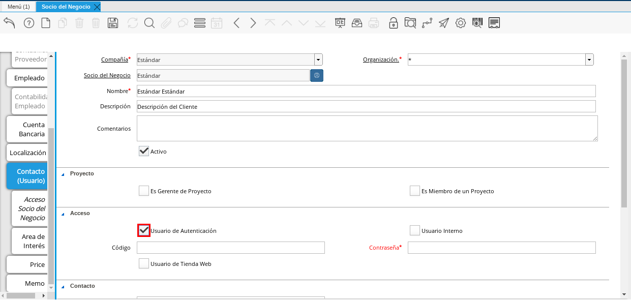 Campo Usuario de Autenticación