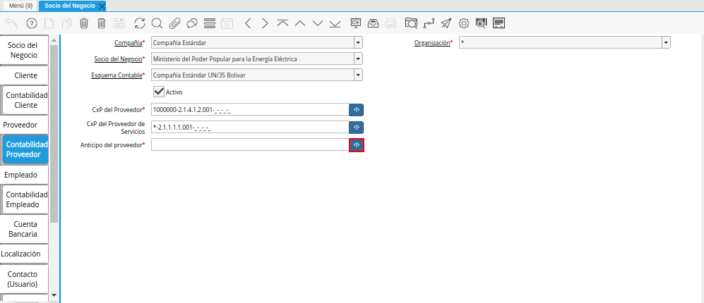 Campo Anticipo del Proveedor