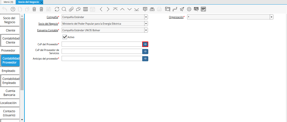 Campo CxP del Proveedor