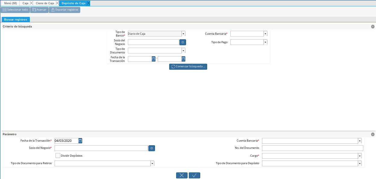 Ventana de Búsqueda Inteligente Depósito de Caja 1