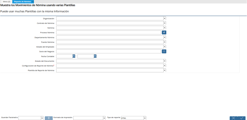 Ventana Reporte de Nómina