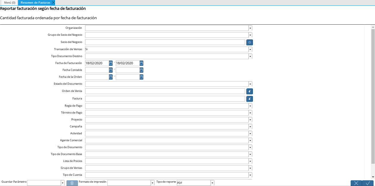 Ventana del Proceso Resumen de Facturas 2
