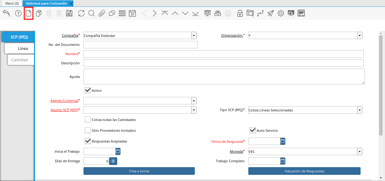Ventana Solicitud para Cotización