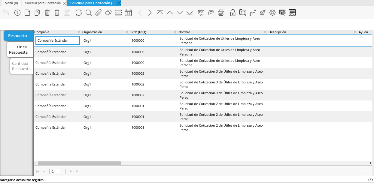 Ventana Solicitud para Cotización con Respuesta