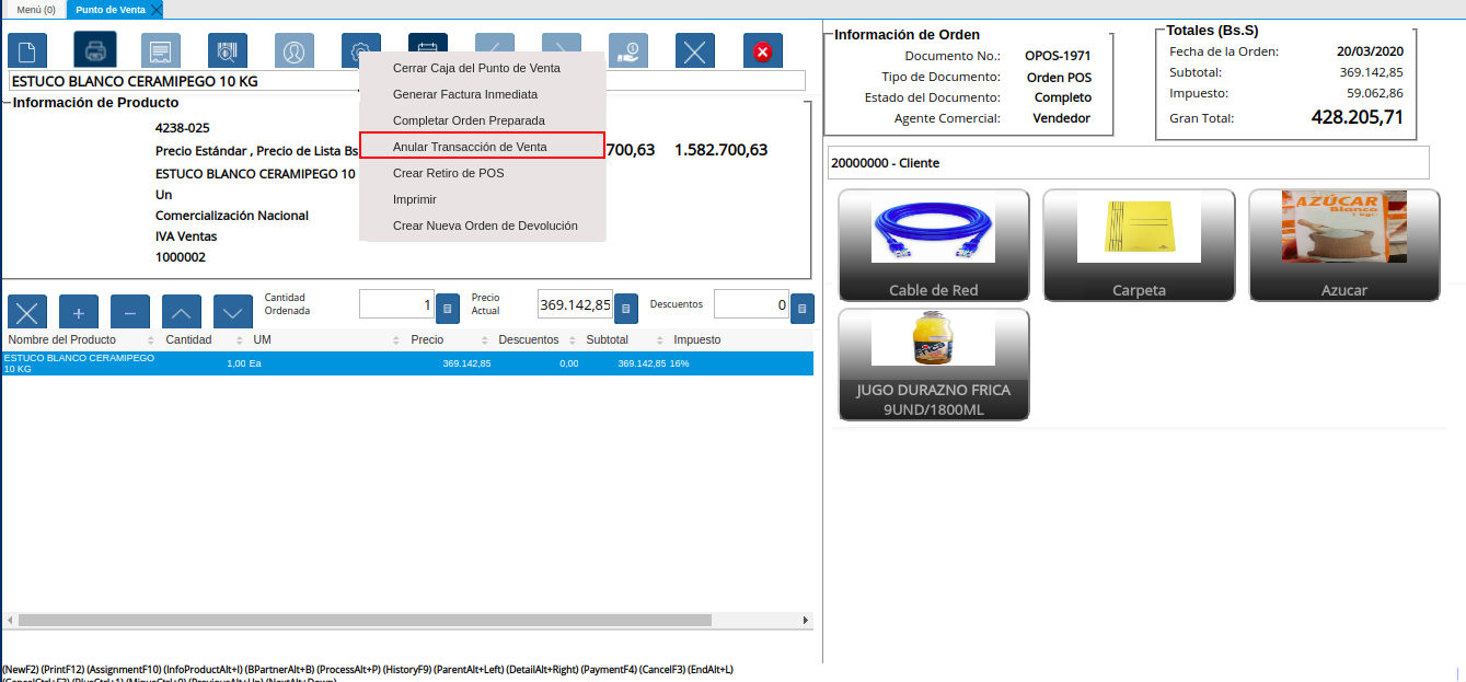 Opción Anular Transacción de Venta del Icono Proceso de la Barra de Herramientas del Punto de Venta