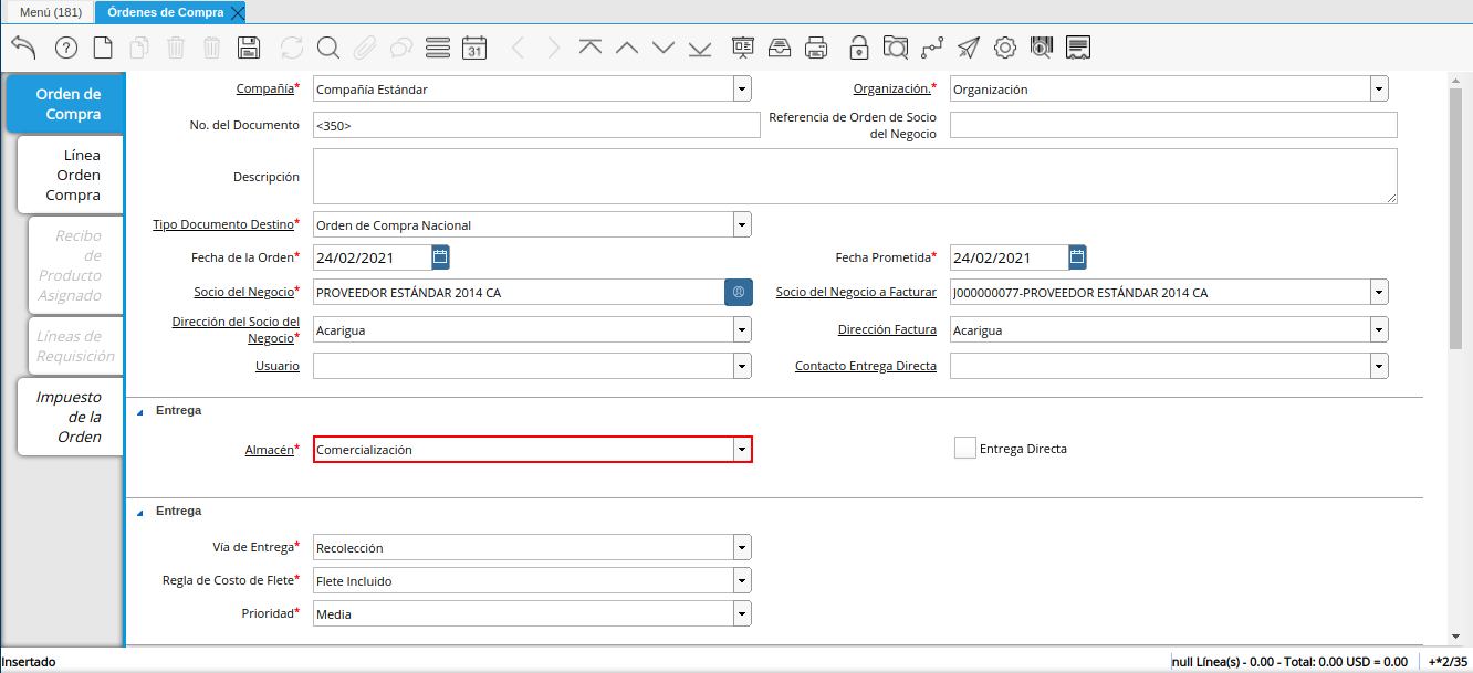 campo almacén orden multimoneda