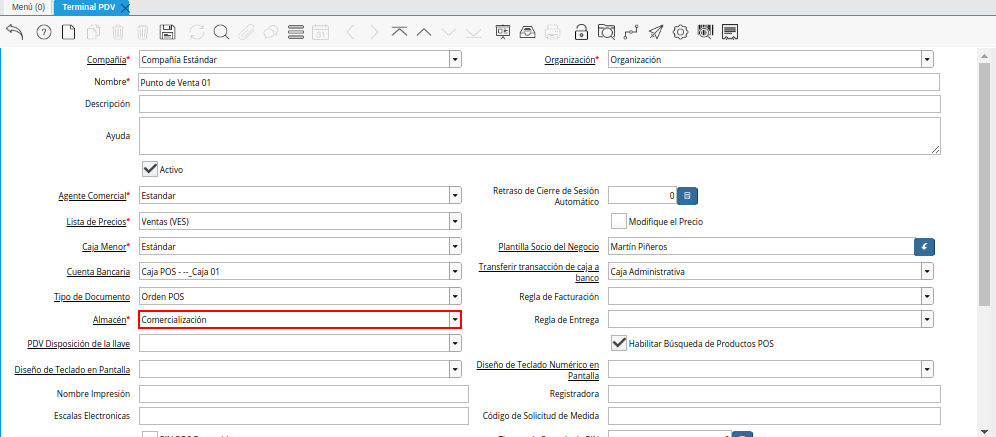 Campo Almacén de la Ventana Terminal PDV