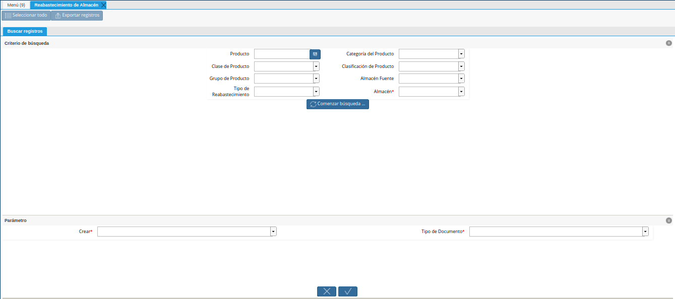 ventana reabastecimiento de almacén