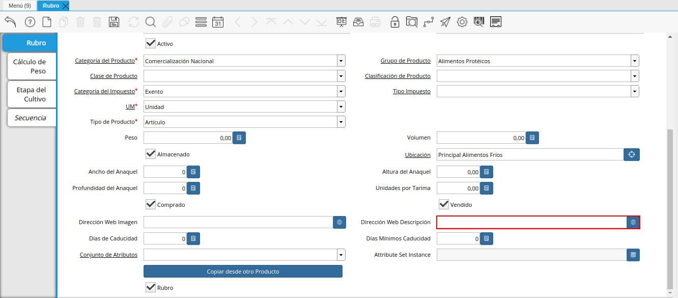 Campo Dirección Web Descripción