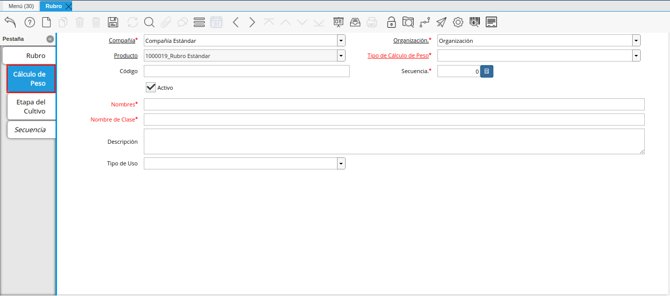 pestaña cálculo de peso