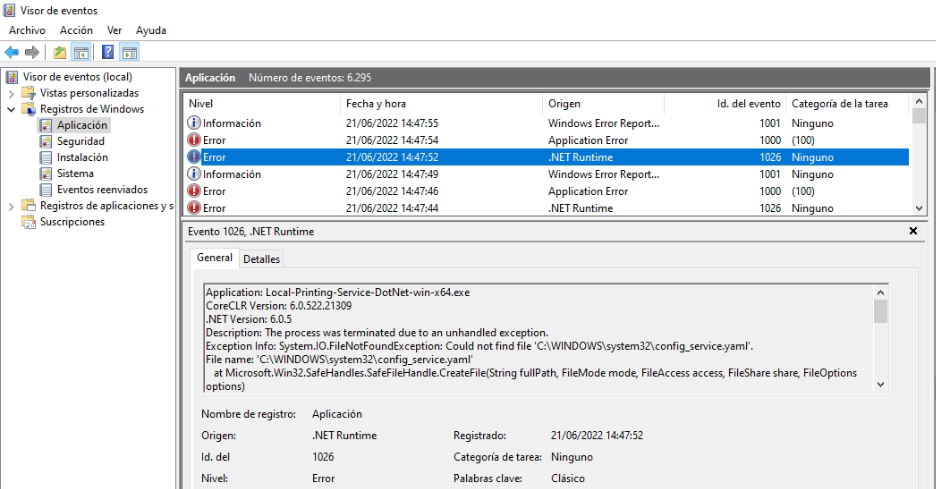 Error iniciando Servicio de Windows