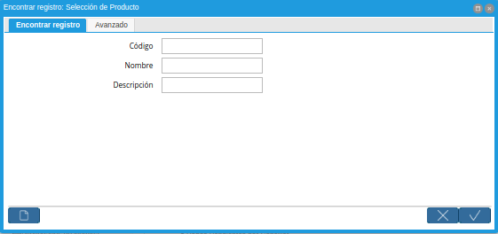 Ventana Encontrar Registro Selección de Producto