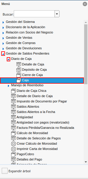 menú de ventana caja para anular cobros