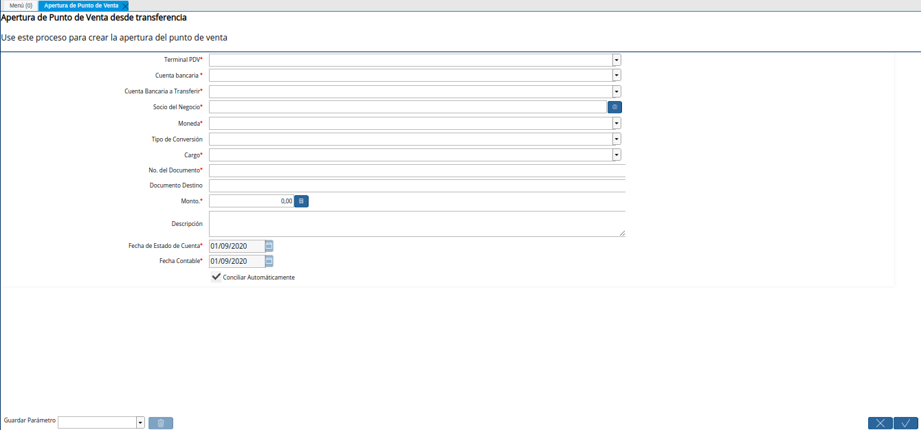 Ventana Apertura de Punto de Venta